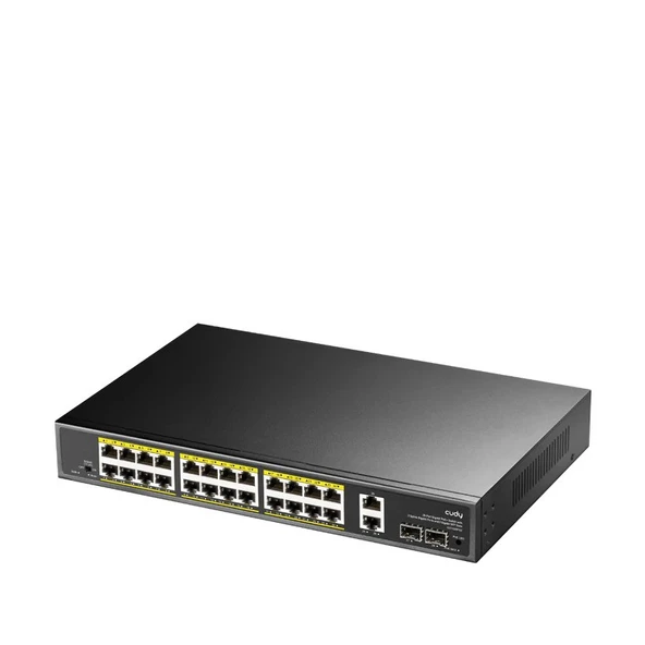 CUDY GS1026PS2 24 PORT 10/100/1000 24 PORT POE+ 2 PORT UPLINK +2 SFP 300W YONETILEMEZ RACK MOUNT SWITCH ürün görseli 1