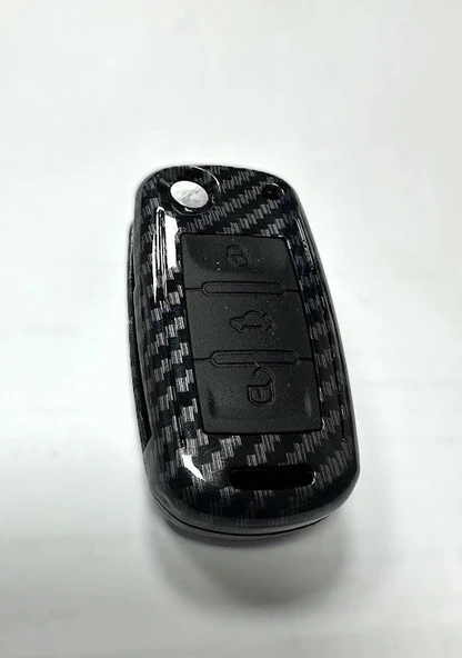 Volkswagen JETTA , POLO , GOLF  Seat Skoda Siyah Karbon Anahtar Kılıfı 3 Tuşlu ürün görseli 1
