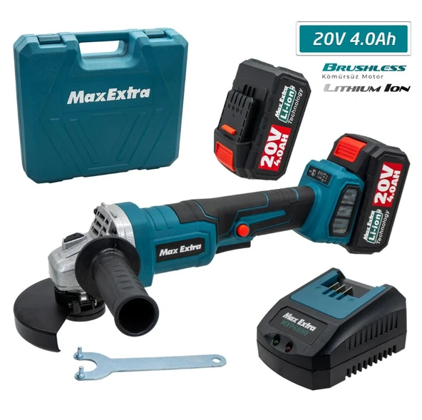 MAX EXTRA MXP6890 - 115mm Çift Akülü Kömürsüz Avuç Taşlama 20 Volt 4 Amper (Devir Ayarlı) ürün görseli 1