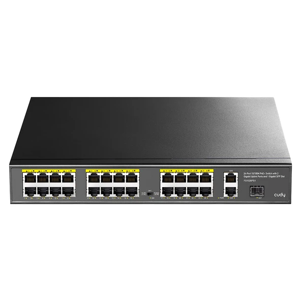 Cudy FS1026PS1 24 Port 10/100Mbps 1SFP 2GE RJ45 VLAN&Extend Mode 250m 300W 1U POE+ Ethernet Switch ürün görseli 1