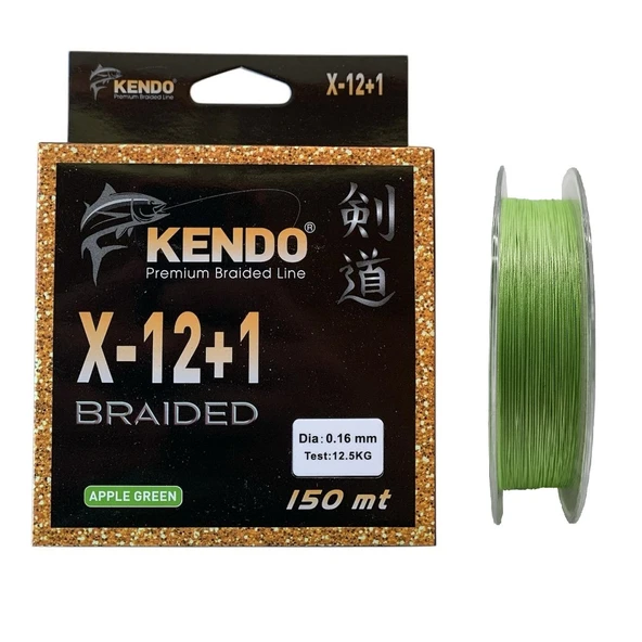 Kendo X-12+1 Braided 150mt 0.16mm Apple Green Örgü İp Misina ürün görseli 1
