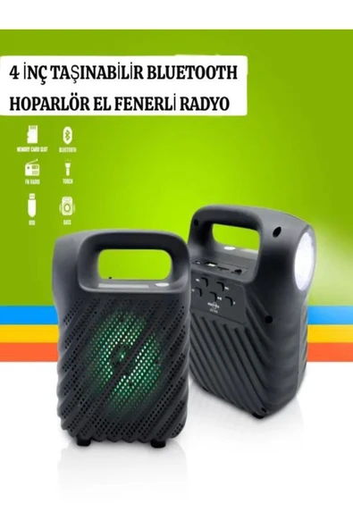 ULTRATEKNO GTS1525 RGB Işıklı 4 inç Taşınabilir Bluetooth Hoparlör FM Radyo Parti Hoparlörü Acil Durum Feneri ürün görseli 1