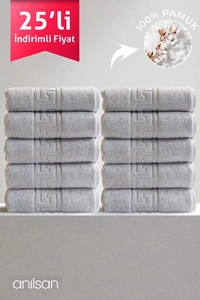 25'li Gri Greek El Havlusu - 50x90 Cm, 225gr, %100 Pamuk, Spa Ve Otel Havlusu ürün görseli 1