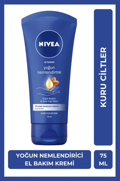 NIVEA Yoğun Nemlendirici El Bakım Kremi 75ml, Doğal Badem, Shea Yağı, Koruyucu, Besleyici, Kuru Ciltler ürün görseli 1