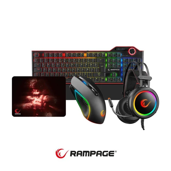 Rampage KB-R63 STAGE Makrolu Klavye Stormy Siyah Kulaklık  G65 RGB Mouse + Mousepad 4lü OYUNCU SETİ ürün görseli 1