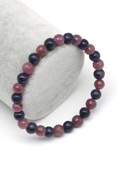Yakut-Safir Doğal Taş Bileklik 6 mm Fasetli-Küre Kesim ürün görseli 1