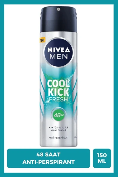 NIVEA MEN Erkek Sprey Deodorant Cool Kick Fresh 150ml, 48Saat Anti-perspirant, Kaktüs Suyu, Yoğun Ferahlık ürün görseli 1