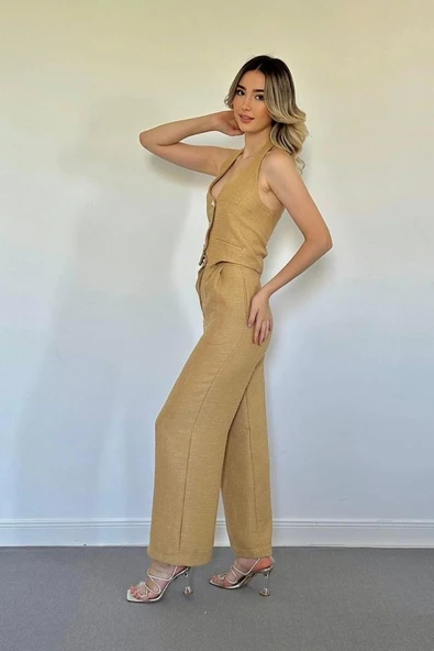 Camel Yelek Ve Pantolon Takım - Resim 2