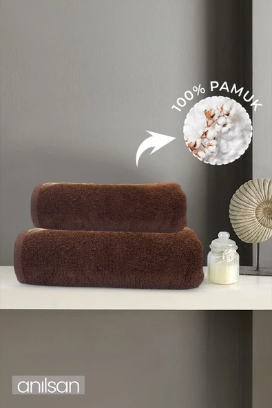 2'li Kahverengi Havlu Seti %100 Pamuk - 1 Adet El Havlusu 50x90 ve 1 Adet Banyo Havlusu 70x140 ürün görseli 1