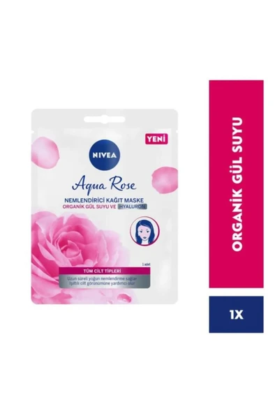 NIVEA Aqua Rose Organik Gül Suyu Içerikli Nemlendirici Kağıt Maske, Yoğun Nemlendirici, Hyaluron, 1 Adet ürün görseli 1