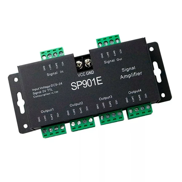 RGB Sinyal Amplifikatörü Tekrarlayıcı Adreslenebilir Programlanabilir LED Şerit SP901E Piksel kontrol cihazı ürün görseli 1