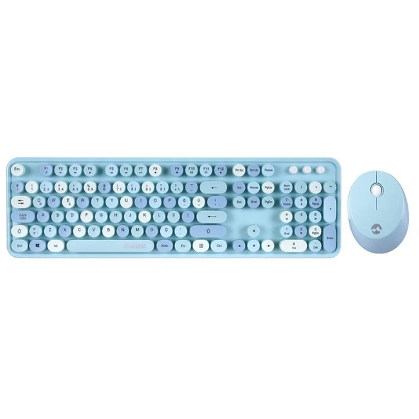 Everest ROUND KM-6282 Renkli Tuşlu Mavi Kablosuz Q Multimedia Klavye + Mouse Set ürün görseli 1