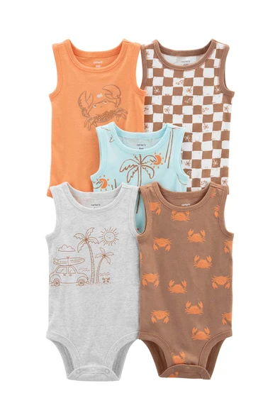 Carters Layette Çok Renkli Erkek Bebek 5'li Kolsuz Body 1O862010R ürün görseli 1