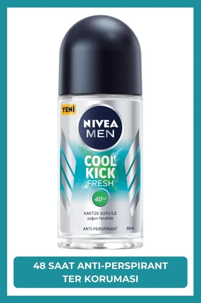 NIVEA MEN Erkek Roll-on Deodorant Cool Kick 50ml, 48 Saat Anti-perspirant Ter Koruma, Kaktüs Suyu,Ferahlık ürün görseli 1