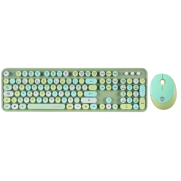 Everest ROUND KM-6282 Renkli Tuşlu Yeşil Kablosuz Q Multimedia Klavye + Mouse Set ürün görseli 1