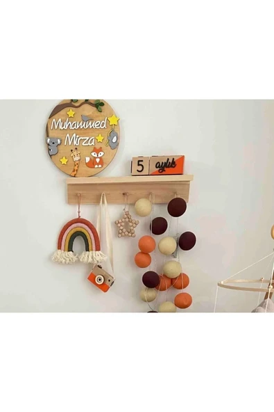 Dekoratif 5 Askılı Çocuk ve Bebek Odası İçin Duvar Rafı, Modern Duvar Askılığı ürün görseli 1