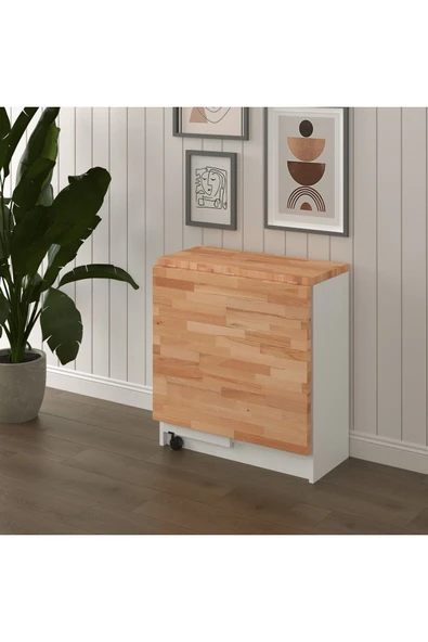 Lüks Masif Ahşap Katlanır Mutfak Yemek Masası %100 MDF Pratik Çalışma Masası KM27 ürün görseli 1
