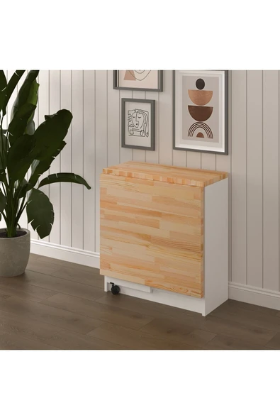 Lüks Masif Ahşap Katlanır Mutfak Yemek Masası %100 MDF Pratik Çalışma Masası KM26 ürün görseli 1