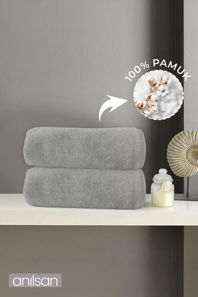 2'li Gri Banyo Havlusu - 70x140 Cm, 490 Gr, %100pamuk, Spa Ve Otel Havlusu ürün görseli 1