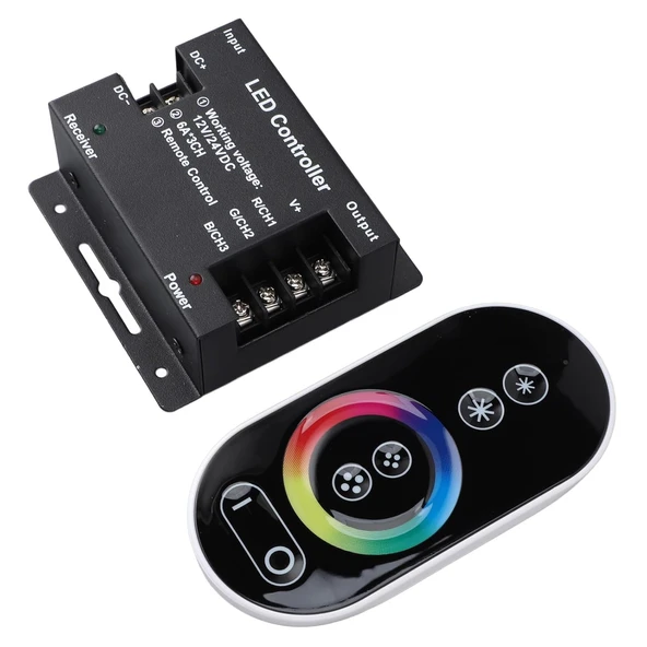 Dokunmatik Kumandalı RGB Şerit Led Kontrol Devresi cihaz 644-TOU-RF-RGB18A Siyah 432W 12-24V uzaktan kumanda RF ürün görseli 1