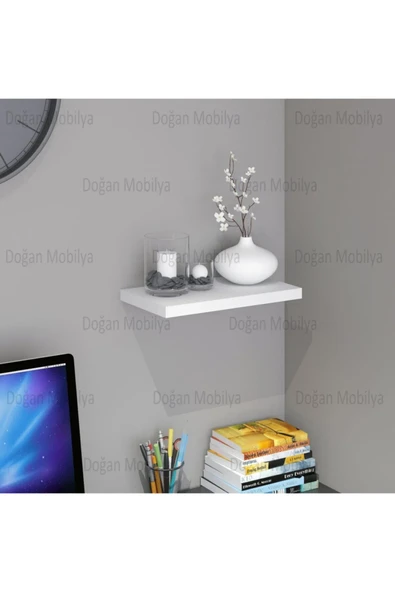 Duvar Rafı Parlak Beyaz Uçan Raf Mdf Gizli Bağlantılı ( 30 X 20 Cm) 18mm Kalınlıkda ürün görseli 1