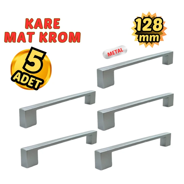 5 Adet Metal Kare Mobilya Çekmece Dolap Kulpu Mat Krom 128mm ürün görseli 1