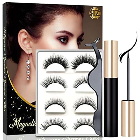 Reazeal Manyetik Kirpikler Ve Manyetik Eyeliner Seti, Doğal Takma Kirpik,uzun Kirpik. Şeffaf Paket ürün görseli 1
