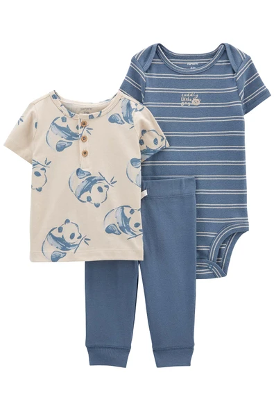 Carters Renkli Erkek Bebek Alt Üst Set 3'lü Paket 1P599410R ürün görseli 1