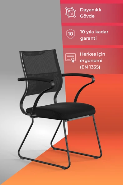 Metta Ergolife Sit Air Bekleme Koltuğu | Metal Ayaklı, Bel Destekli, Fileli, Siyah, Toplantı Sandalyesi -572.60.1.6A5 ürün görseli 1