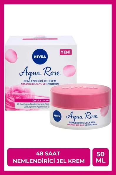 NIVEA Aqua Rose Organik Gül Suyu Nemlendirici Jel Krem 50ml, 48 Saat Yoğun Nemlendirici, Aydınlık Cilt ürün görseli 1