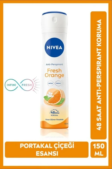 NIVEA Kadın Sprey Deodorant Fresh Orange 150ml, Ter Kokusuna Karşı 48 Saat Koruma, Portakal Kokusu ürün görseli 1