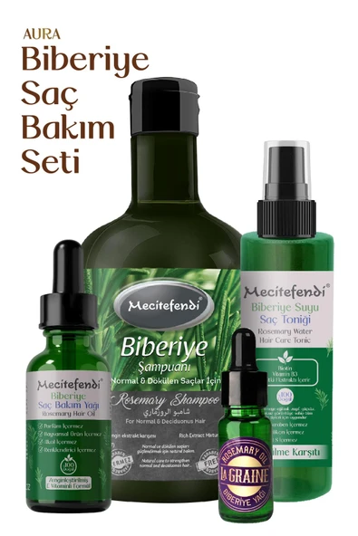 Biberiye Saç Bakım Seti Aura - Biberiye Şampuanı 400 Ml + Biberiye Serumu 50 Ml + Biberiye Suyu Saç Toniği 150 Ml + Biberiye Yağı 10 Ml ürün görseli 1