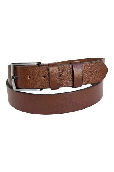 Battal Boy Hakiki Deri 4 cm. Tokalı Düz Model Spor Erkek Kemer Taba ürün görseli 1