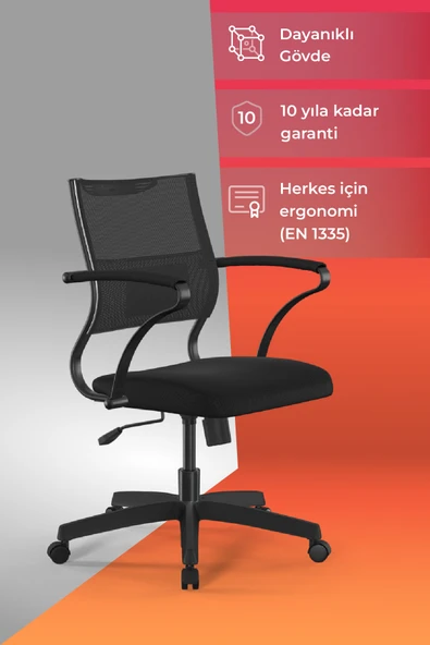 Metta Ergolife Sit Air Ofis Koltuğu | Tekerlekli, Yükseklik Ayarlı, Fileli, Siyah, Bilgisayar Sandalyesi -572.60.1.222 ürün görseli 1