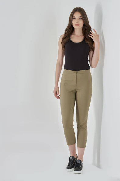 Tolga Saraçoğlu Minimalist Crop Kadın Pantolon - Yüksek Bel, Günlük Stil ürün görseli 1
