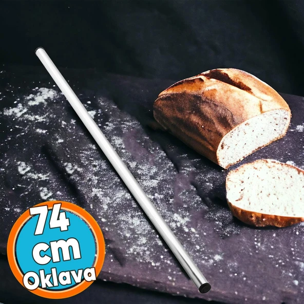 Alüminyum Metal Oklava Tekli 74 cm Mutfak Börek Hamur Un Yufka Açma Silindir Yuvarlak Krom Renk ürün görseli 1