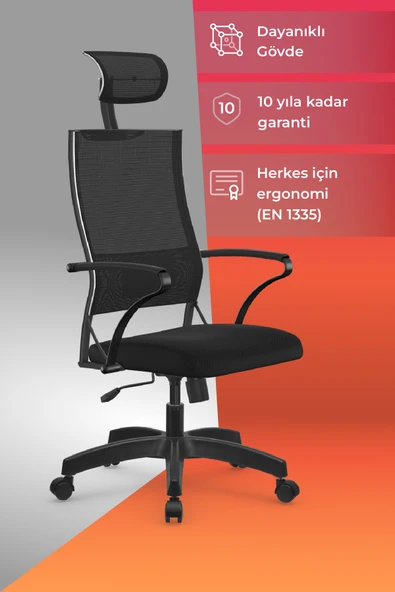 Ergolife Sit Air-180 Ofis Koltuğu | Yükseklik Ayarlı, Fileli, Boyun Destekli, Bilgisayar Sandalyesi -574.61.40.222 ürün görseli 1