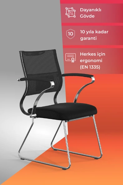 Metta Ergolife Sit Air Ergonomik Bekleme Koltuğu | Krom Ayaklı, Bel Destekli, Fileli, Toplantı Sandalyesi -572.5F.1.6A4 ürün görseli 1