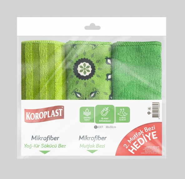 Koroplast Mikrofiber Yağ Kir Sökücü ve Mutfak Bezi 3 lü ürün görseli 1
