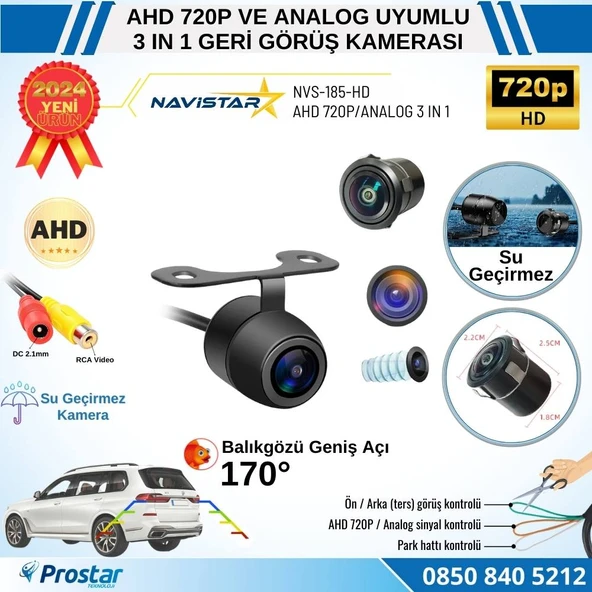 Balıkgözü Kelebek AHD 720P ve Analog Çevrilebilir 170 Derece Geniş Açılı Geri Görüş Kamerası ürün görseli 1