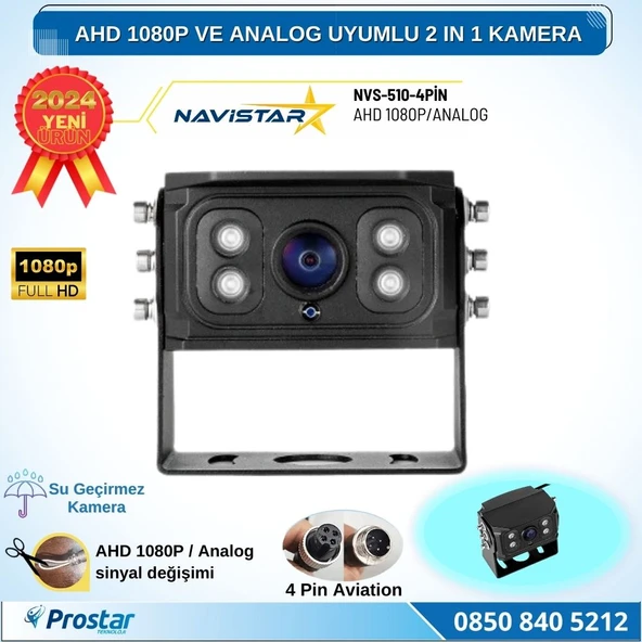 AHD 1080P ve Analog Pal Çevirilebilir 4 Pin Gece Görüşlü Full HD Araç Kamerası ürün görseli 1