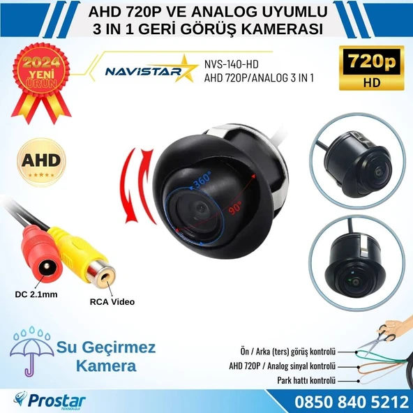 Ayarlanabilir Başlıklı AHD 720P ve Analog Pal Çevrilebilir Geri Görüş Kamerası ürün görseli 1
