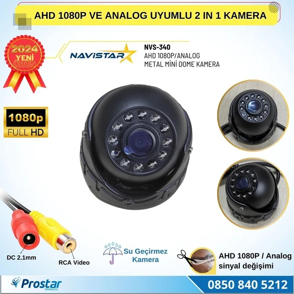 AHD 1080P ve Analog CVBS Pal Dönüştürülebilir Gece Görüşlü Mini Metal Dome Araç Kamerası ürün görseli 1