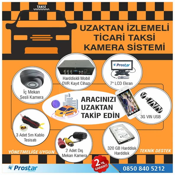 Ticari Taksiler Için Uzaktan İzlemeli Kamera Sistemi Seti ürün görseli 1