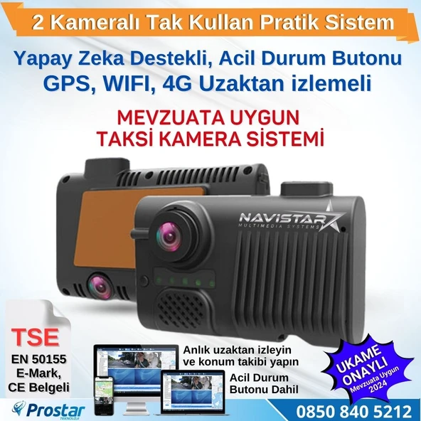 Taksi Mevzuatına Uygun 2 Kameralı 4G GPS WIFI Acil Durum butonu dahil Pratik Montaj Kamera Seti ürün görseli 1