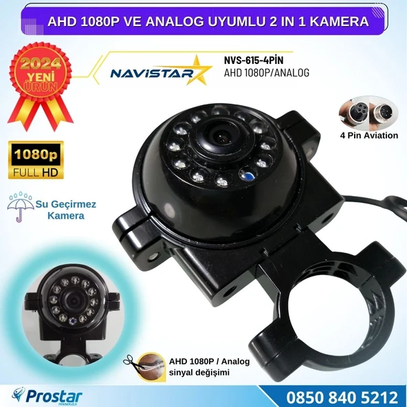 AHD 1080P ve Analog Pal Çevirilebilir 4 Pin Gece Görüşlü Araç Kamerası Metal Kelepçeli Yön Ayarlanabilir Full HD ürün görseli 1