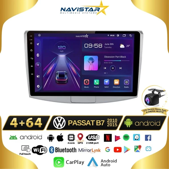 Volkswagen Passat B7 4GB + 64GB Android 13 Kablosuz Carplay 2010-2015 Navigasyon Multimedya Sistemi ürün görseli 1