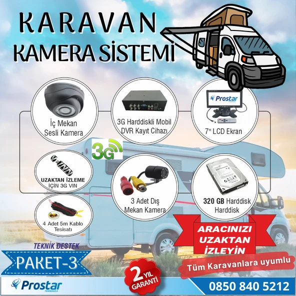 Uzaktan Takipli Karavan Kamera Sistemi Seti Kayıtlı Harddiskli 320 Gb Dahil 4 Kameralı Ekranlı ürün görseli 1