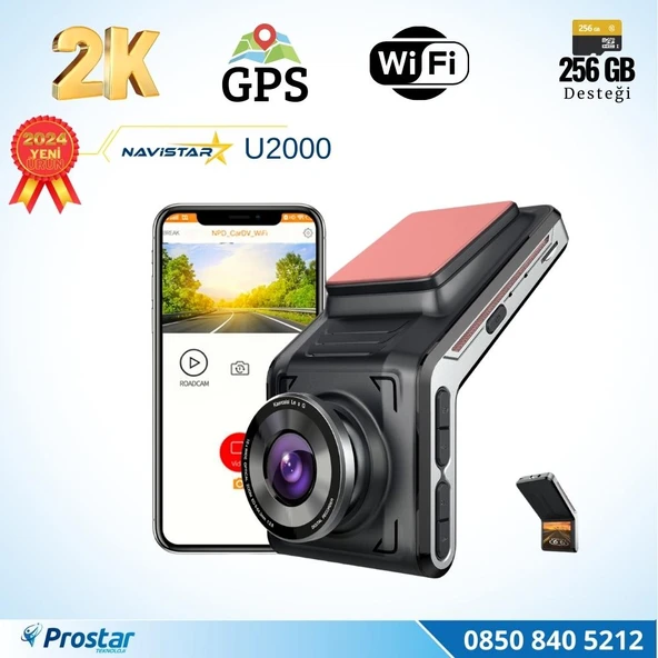 U2000 Wifi + GPS 1440P 170° Geniş Açı Gece Görüşlü Akıllı Araç içi Kamera ürün görseli 1