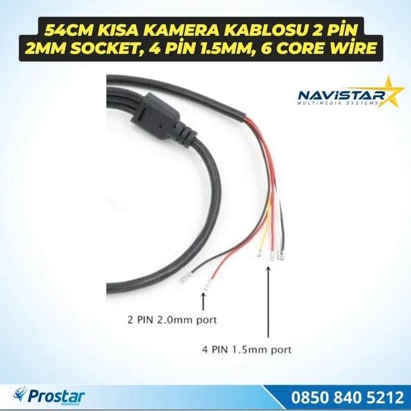 54 cm RCA Kısa Kamera Kablosu 2 pin 2mm socket, 4 pin 1.5mm, 6 core wire ürün görseli 1